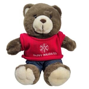 Lee Dungarees Jeans Happy Holidays Teddy Bear 12" x 10" Red Sweater Plush Soft